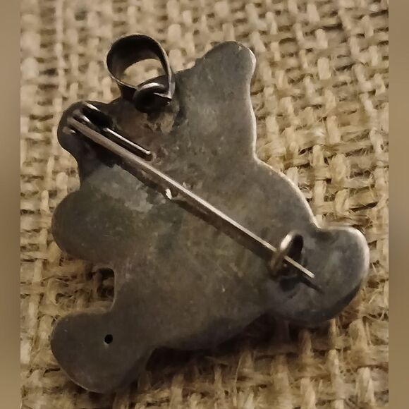 925 Sterling Silver Vintage Teddy Bear W/ Bowtie Brooch / Pendant - Picture 4 of 5